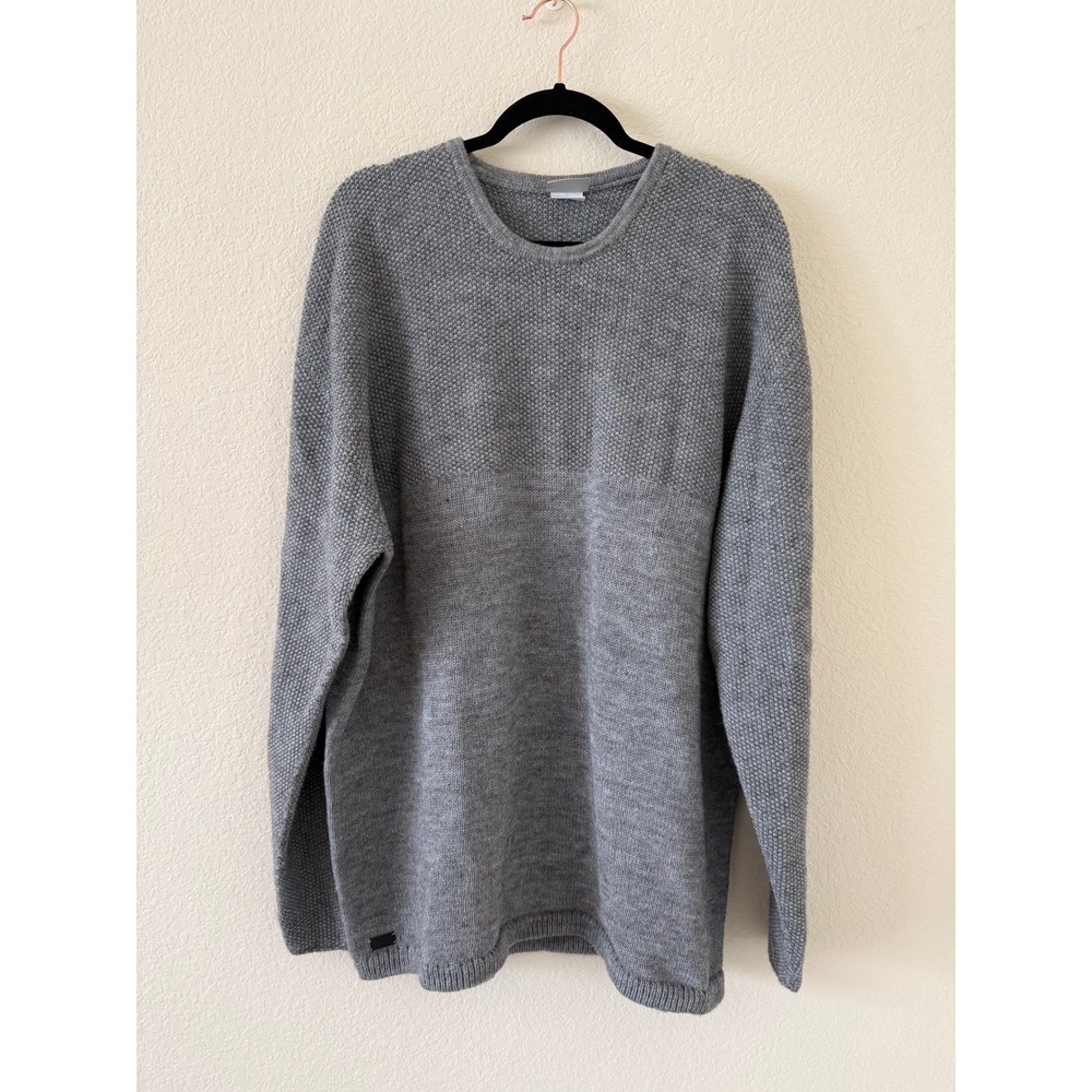 Lacoste Mens Grey Alpaca Wool Blend Crewneck Sweater Textured Knit Size XXL